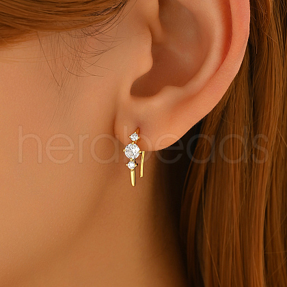 Elegant S925 Sterling Silver Clear Cubic Zirconia Flat Round Dangle Earrings PZ2980-1-1
