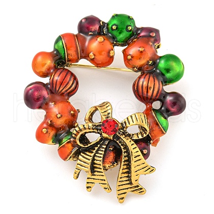 Christmas Theme Golden Zinc Alloy with Rhinestone Brooches JEWB-B018-01AG-01-1
