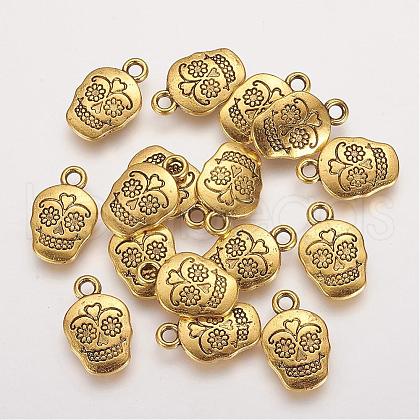 Mexico Holiday Day of the Dead Sugar Skull Tibetan Style Alloy Metal Pendants TIBEP-21061-AG-LF-1