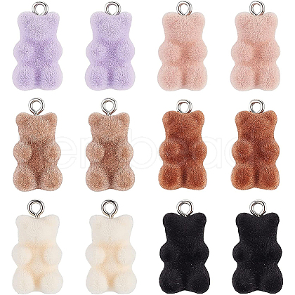 BENECREAT 12Pcs 6 Colors Opaque Flocky Resin Pendants RESI-BC0001-01-1