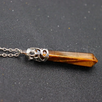 Natural Tiger Eye Faceted Bullet Point Pendant Necklaces FS-WG32EE9-06-1
