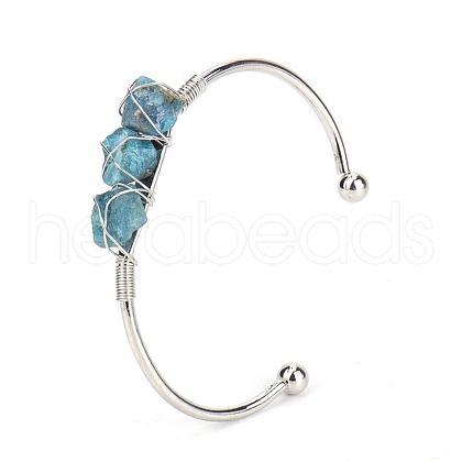 Natural Apatite Chips Beaded Cuff Bangles PW-WG90661-08-1