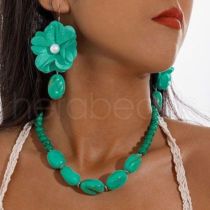 Flower Bohemian Style Acrylic with CCB Plastic Pendant Necklace & Dangle Earring FS-WGA3A51-01-1