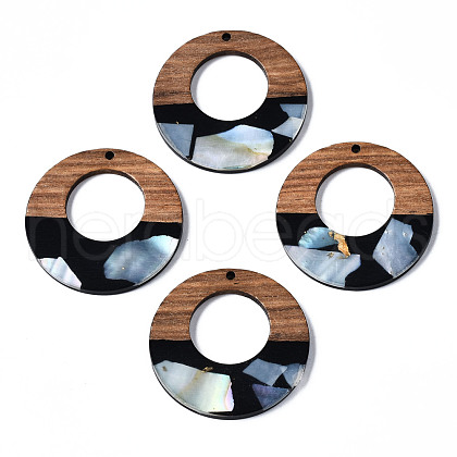 Opaque Resin & Walnut Wood Pendants RESI-T035-20-B01-1