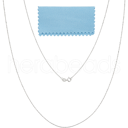 Anti-Tarnish Beebeecraft 2Pcs Trendy Unisex Rhodium Plated 925 Sterling Silver Cable Chains Necklaces Set STER-BBC0006-14B-1