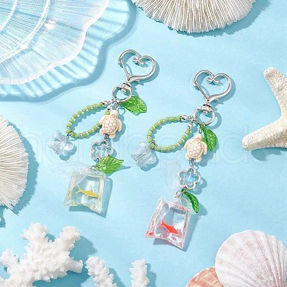 Resin Goldfish Bag & Synthetic Turquoise Tortoise Pendant Decorations HJEW-JM03054-1