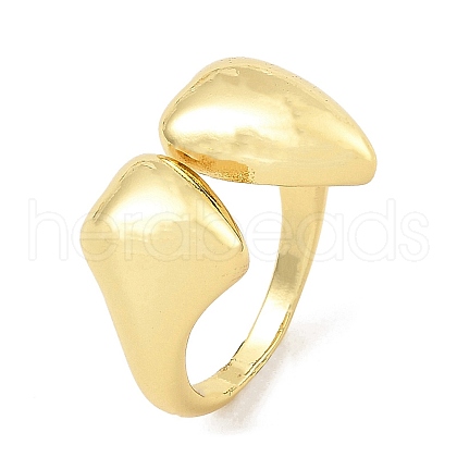 Double Heart Rack Plating Brass Open Cuff Rings RJEW-G294-04G-1