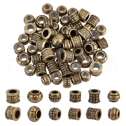 GOMAKERER 60Pcs 6 Styles Tibetan Style European Beads FIND-GO0001-27-1