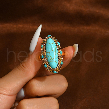 Exaggerated Antique Style Synthetic Turquoise Adjustable Rings for Women XG9557-2-1