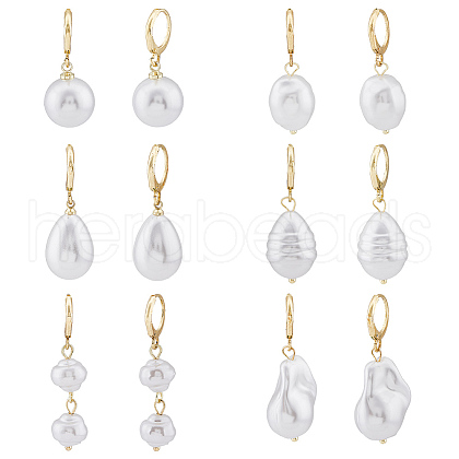 ANATTASOUL 6 Pair 6 Style Natural Pearl Dangle Leverback Earrings EJEW-AN0003-56-1