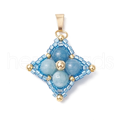 Dyed Natural Blue Quartz & Glass Seed Beaded Star Pendants PALLOY-MZ00692-01-1
