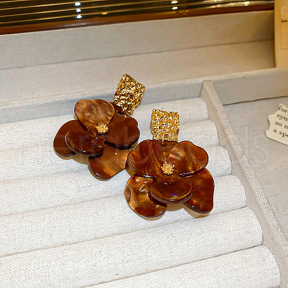 Flower Alloy Acrylic Dangle Stud Earrings FS-WG82D7C-02-1