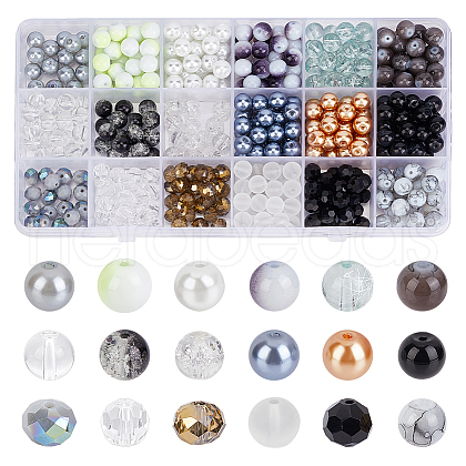 WADORN 540Pcs 18 Style Baking Painted Pearlized & Opaque & Transparent Glass Beads EGLA-WR0001-03-1