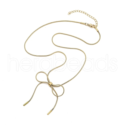 304 Stainless Steel Round Snake Chain Bowknot Pendant Necklaces for Women NJEW-Z050-01G-01-1