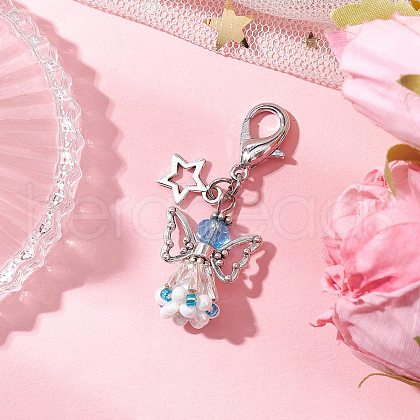 Angel Glass Beaded & Alloy Pendant Decorations HJEW-MZ00192-04-1