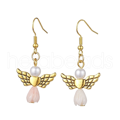 Angel Antique Golden Alloy & Resin Dangle Earrings EJEW-JE05686-01-1