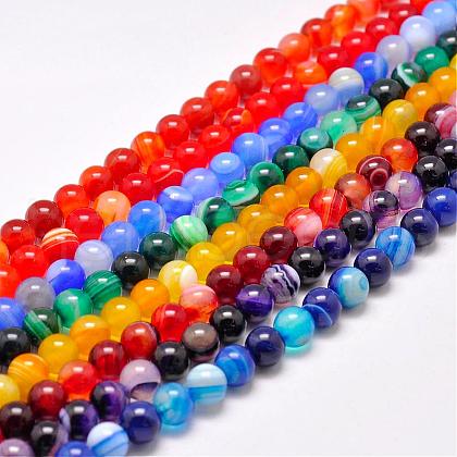 Natural Striped Agate/Banded Agate Bead Strands G-G962-8mm-M-1