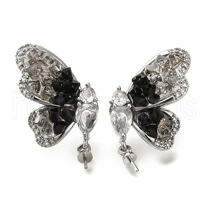 Brass Micro Pave Clear Cubic Zirconia & Quartz Stud Earring Findings KK-K388-17P-1