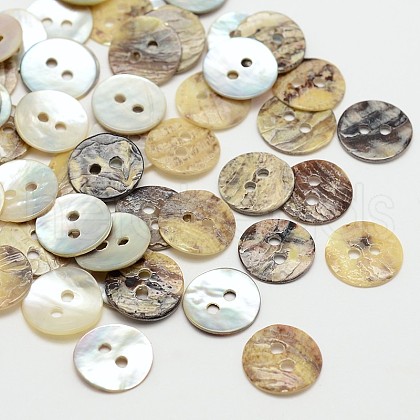 2-Hole Flat Round Mother of Pearl Buttons SHEL-N033-06-10mm-1