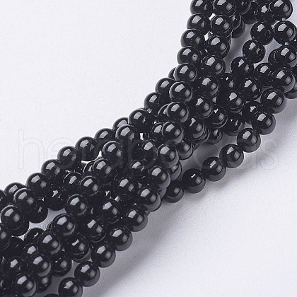 Natural Black Onyx Round Beads Strands X-GSR3mmC097-1