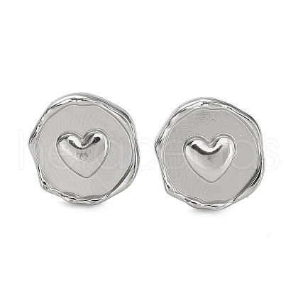 Ion Plating(IP) 304 Stainless Steel Flat Round with Heart Ear Studs for Women EJEW-P234-16P-1