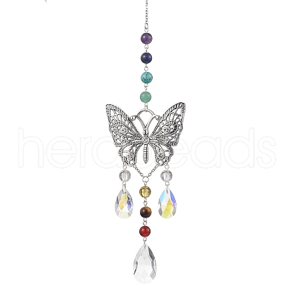 Alloy Hollow Butterfly Pendant Decoration HJEW-TA00227-1