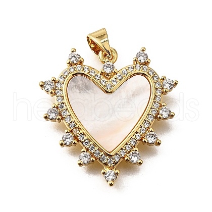 Brass Micro Pave Cubic Zirconia Shell Pendants KK-D328-27G-C-1