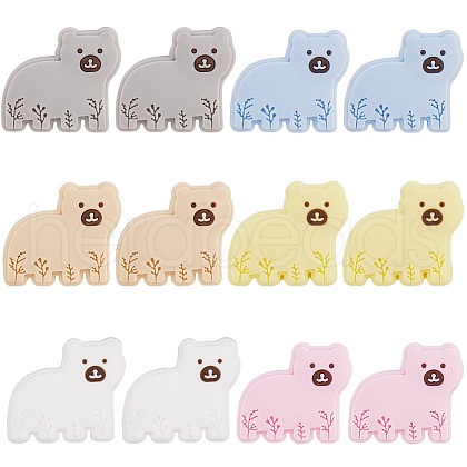 SUNNYCLUE 12Pcs 6 Colors Bear Food Grade Eco-Friendly Silicone Focal Beads SIL-SC0001-89-1