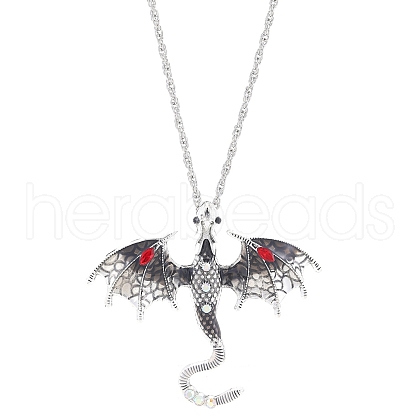 Alloy Enamel Dragon Pendant Necklaces NJEW-V005-01AS-02-1