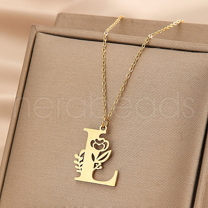 Flower Letter Stainless Steel Initial Pendant Necklaces for Women Men FS-WGF85E2-22-1
