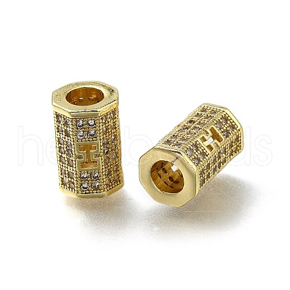 Brass Micro Pave Clear Cubic Zirconia European Beads ZIRC-I070-075G-1