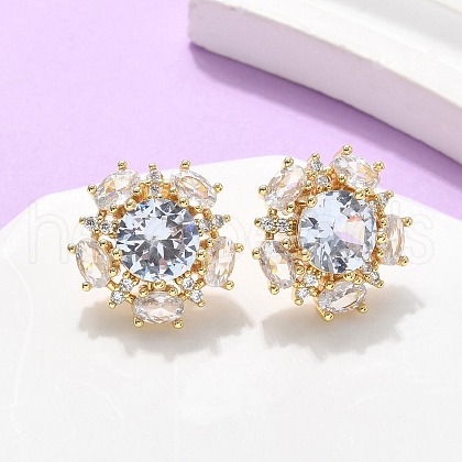 Brass Micro Pave Clear Cubic Zirconia Stud Earrings EJEW-C139-08G-1