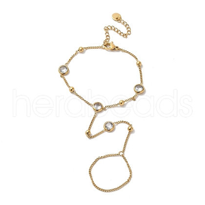 Stainless Steel & Falt Round Glass Ring Bracelets for Women BJEW-G719-04G-1