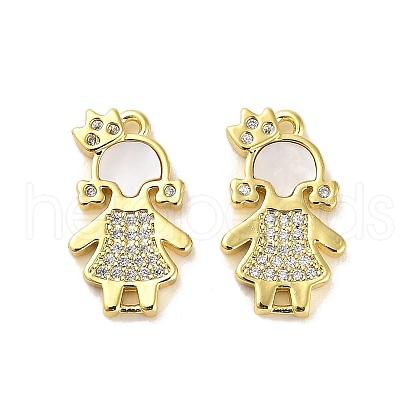 Brass Micro Pave Clear Cubic Zirconia Princess Connector Charms KK-K365-15A-G-1