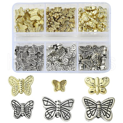91Pcs 6 Styles Tibetan Style Alloy Butterfly Beads FIND-YW0004-92-1