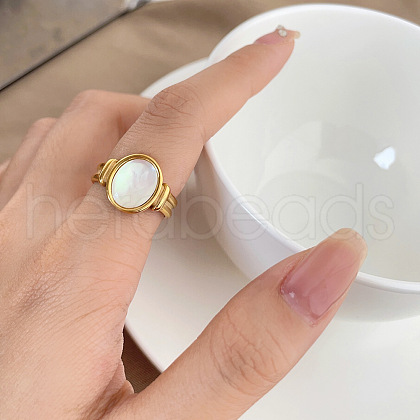 Retro Fashionable 304 Stainless Steel and Shell Finger Rings FS-WG8030D-01-1