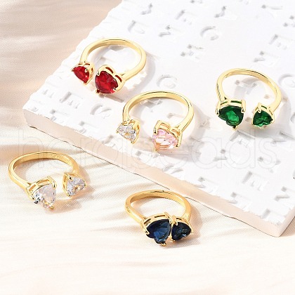 Brass Micro Pave Cubic Zirconia Cuff Rings for Women RJEW-F181-10G-1
