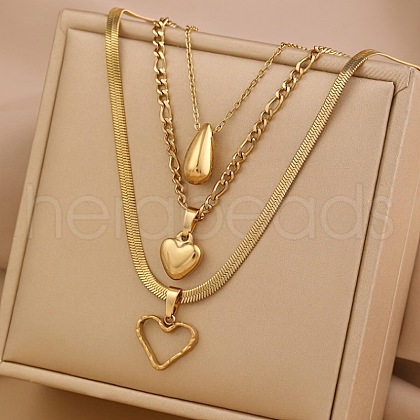 304 Stainless Steel Pendant 3 Layer Necklaces for Women FS-WG3B4D3-06-1