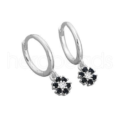 925 Sterling Silver Mirco Pave Cubic Zirconia Flower Hoop Earrings OO2534-4-1