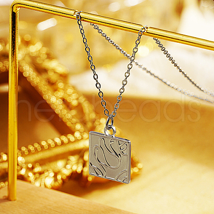 Non-Tarnish Stainless Steel Square Pendant Necklace CP3503-2-1