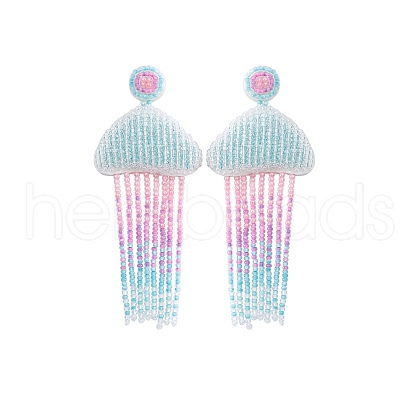 Summer Ocean Vacation Style Handmade Glass Seed Beaded Bohemian Dangle Stud Earrings PW-WGFE95A-05-1