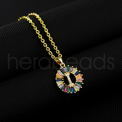 Brass Pave Colorful Cubic Zirconia Initial Ring Pendant Necklaces FS-WGF1437-09-1