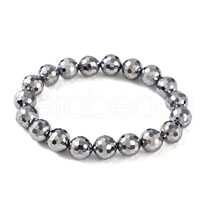 Faceted Round Terahertz Stone Beaded Stretch Bracelets for Women Men BJEW-H590-04B-01-1