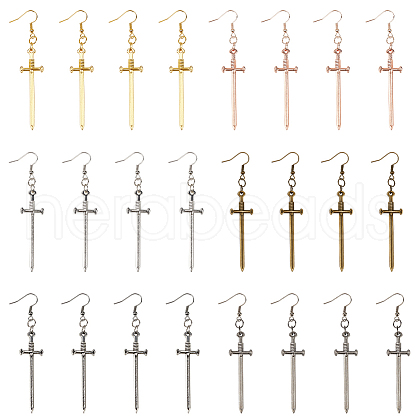 12 Pairs 6 Color Alloy Dangle Earrings with Iron Pins EJEW-AB00041-1