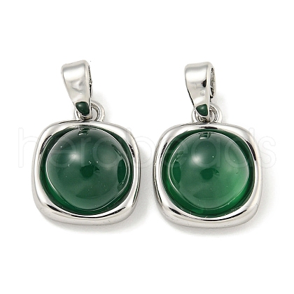 Dyed Natural Green Agate & Brass Square Charms KK-Q820-32P-1