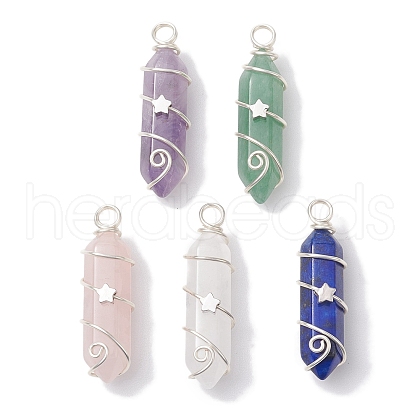 Natural Mixed Stone Double Terminal Pointed Pendants PALLOY-JF02673-1