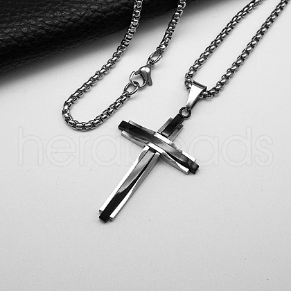 Cross 304 Stainless Steel Pendant Box Chain Long Necklaces for Men FS-WG328E8-05-1