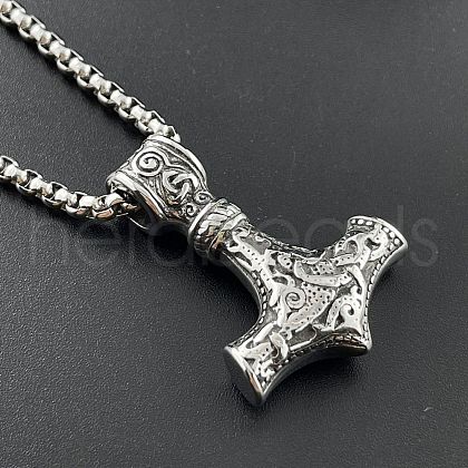 Vintage Punk Style Stainless Steel Viking Hammer Pendant Necklaces for Men EH8058-1