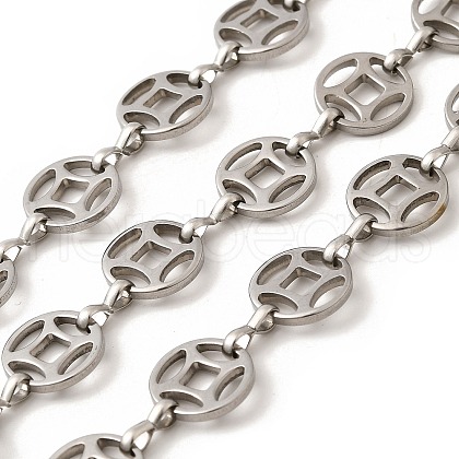 304 Stainless Steel Flat Round with Coin Pattern Link Chains CHS-C016-23P-1