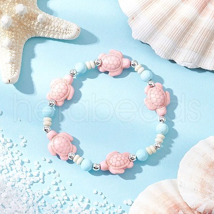 Dyed Synthetic Turquoise Beads & Natural Howlite Round Beads Stretch Bracelets for Women BJEW-JB11792-02-1